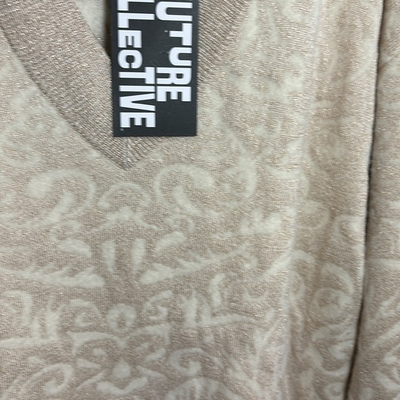 NWT Future Collective Brocade Shimmer V-Neck Sweater - Picture 7 of 10